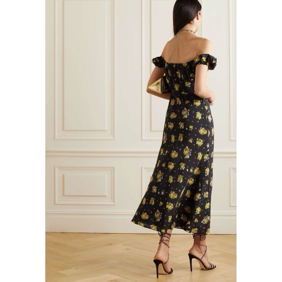 NWT Alessandra Rich Daisy Print Off-Shoulder Silk Midi Dress US 10 / IT 46 - Picture 2 of 14